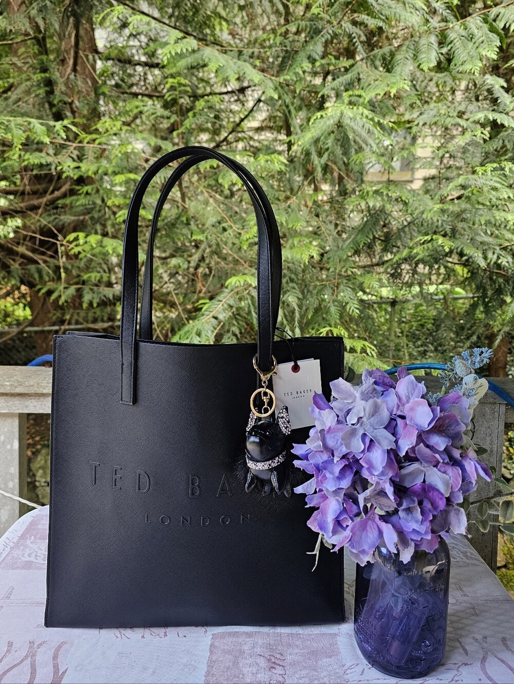 Nwt Ted Baker London The Icon Black Tote Bag with Sparkly dog charm